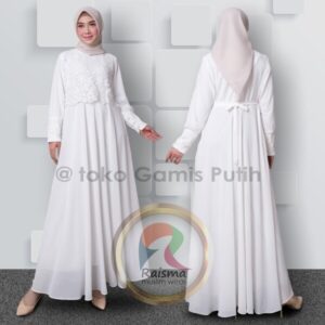 Raisma Gamis Putih Tulang Lebaran Cantik Dan Elegan / Baju Gamis Putih Wanita Terbaru 2022