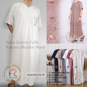 Jubah Pria Lengan Pendek Navu Blue Coksu Grey Putih Cream / Gamis Pria Lengan Pendek