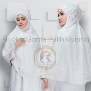 Perlengkapan Umroh Wanita Bergo Putih Bahan Katun Jepang Motif Bordir Cantik Dan Adem 002