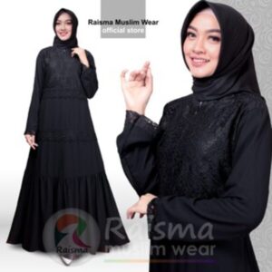 Raisma RSM Gamis Hitam Umroh Haji / Gamis Hitam Remaja Bahan Brokat Cantik Nan Elegan