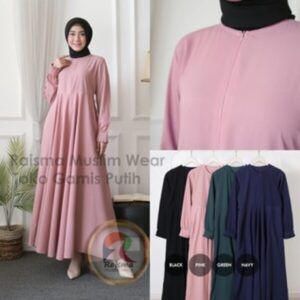 Gamis polos warna hijau hitam pink navy bahan wolfis By Raisma Muslim Wear