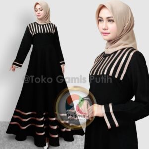 Gamis Hitam Bahan Wolfis Model List Bis Emas EM EL ExL XXL COD021