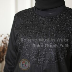 Gamis Hitam Variasi Bordir / Gamis Hitam Katun / Gamis Hitam Polos / Abaya Hitam