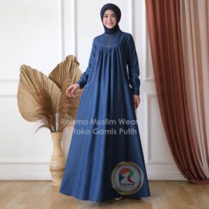 RSM Raisma Gamis Jeans Bahan Denim Lembut Model BabyDoll 2021