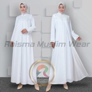 GAMIS PUTIH BURKAT CANTIK / GAMIS PUTIH LEBARAN / GAMIS PUTIH PESTA / GAMIS UMROH CANTIK