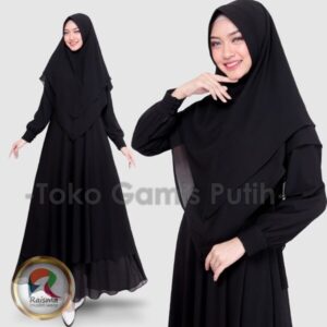 RAISMA Rsm Gamis Warna Hitam Syari Set Khimar Cantik / Gamis Hitam Umroh Haji