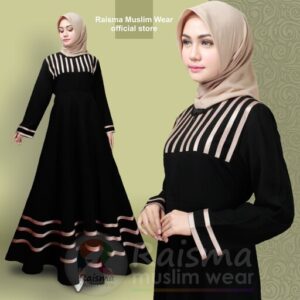 Gamis Hitam Bahan Wolfis Model List Bis Emas EM EL ExL XXL COD021