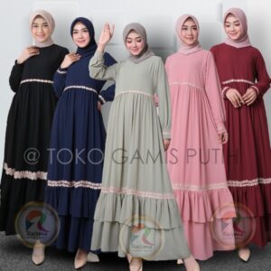 Raisma MW – GAMIS CERUTI WARNA HITAM, PUTIH, MARUUN, MOCAA, UNGGU VARIASI RENDA CANTIk